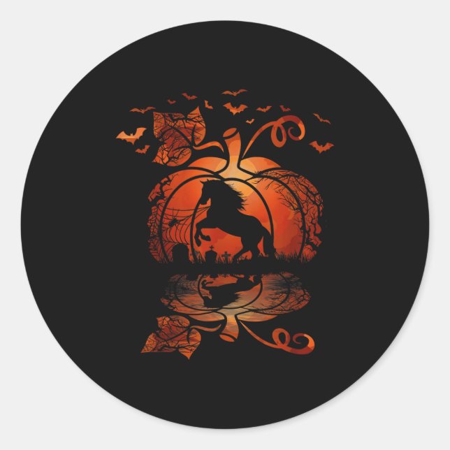 Sticker Rond Automne Chaud Cheval Dans Le Citrouille Drôle Hall (Devant)