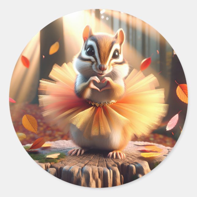 Sticker Rond Automne Chipmunk Porter un Tutu (Devant)