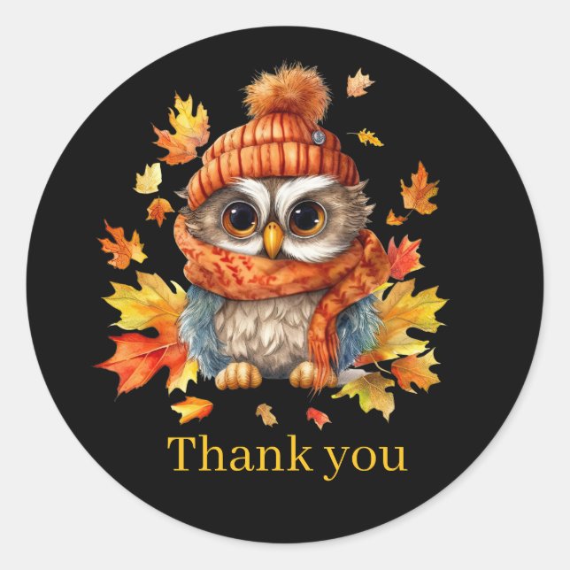 Sticker Rond Automne Chouette saisonnière merci aux vendeurs d' (Devant)