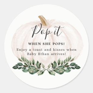 Sticker Rond Automne Citrouille Baby shower Pop It When She Pop