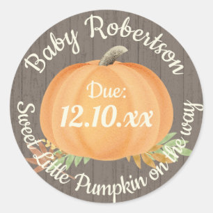 Sticker Rond Automne Citrouille Baby shower Rustique