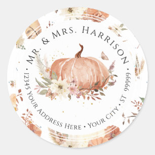 Sticker Rond Automne Citrouille Floral Autumn Leaf Adresse de r