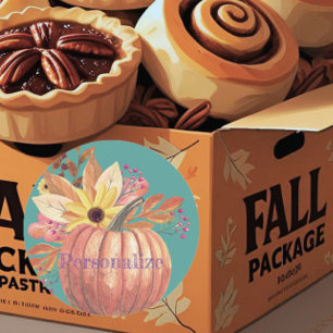 Sticker Rond Automne citrouille terre cuite fleurie orange et t