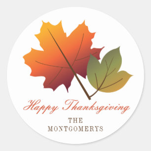 Sticker Rond Automne Coloré Bon thanksgiving feuille d'érable
