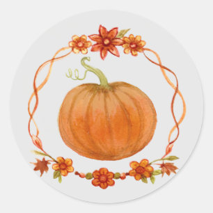 Sticker Rond Automne d'automne de l'aquarelle Citrouille