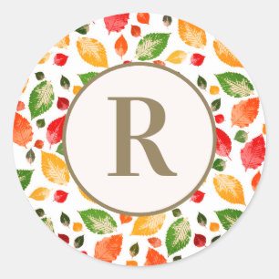 Sticker Rond Automne Feuilles Monogramme initial