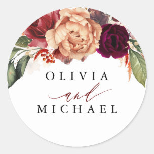 Sticker Rond Automne Fleur Bourgogne et Orange Elegant