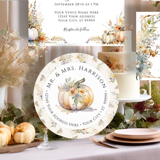 Sticker Rond Automne Fleur de Citrouille Feuille de Fleur Sauva (Créateur téléchargé)