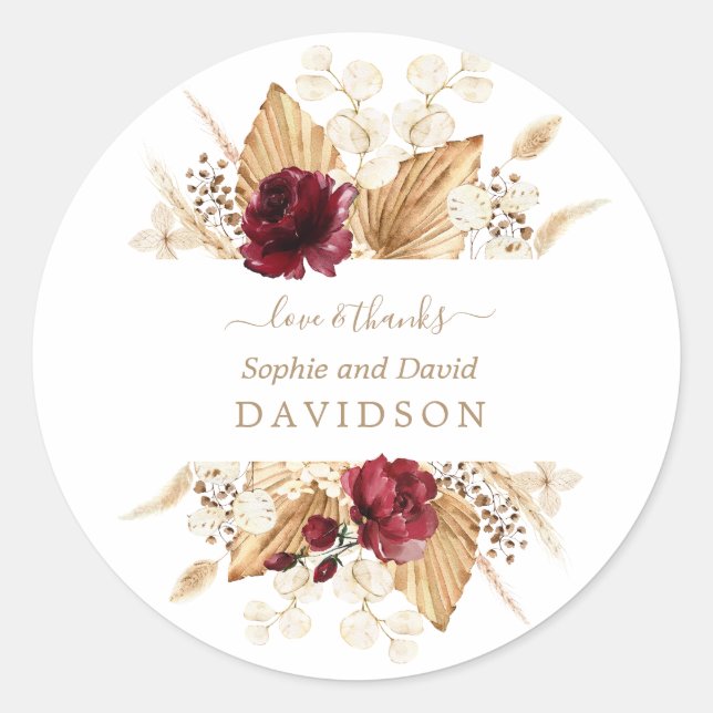 Sticker Rond Automne Fleurs Bourgogne Pampas Mariage de la paum (Devant)