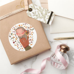 Sticker Rond Automne Fleurs d'automne et dessin Feuille