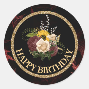 Sticker Rond Automne Fleurs d'automne Joyeux anniversaire