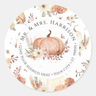Sticker Rond Automne Fleurs de Citrouille Feuille d'Automne Adr