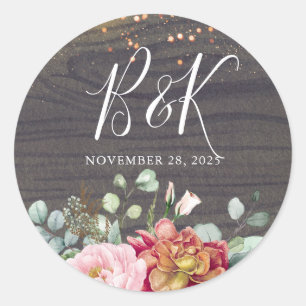Sticker Rond Automne Fleurs rustiques Mariage de texture bois