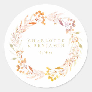 Sticker Rond Automne Floral Aquarelle Wreath Boho Personnalisé