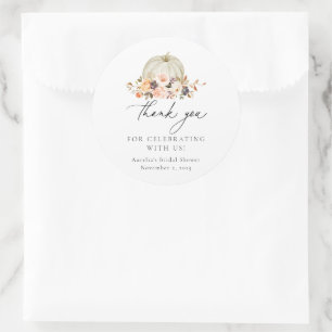 Sticker Rond Automne Floral Blanc Citrouille Merci
