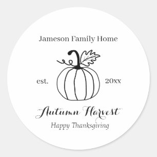 Sticker Rond Automne Harvest Citrouille Famille       