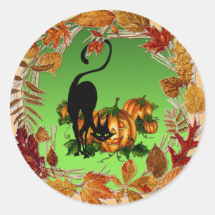 Sticker Rond AUTOMNE LAISSE CHAT NOIR par SHARON SHARPE