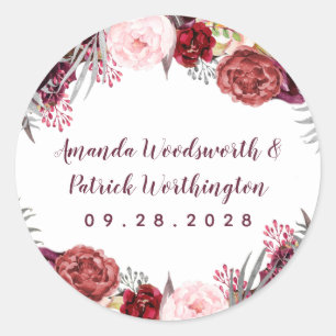Sticker Rond Automne Marsala Blush Pink Peony Automne Mariage F