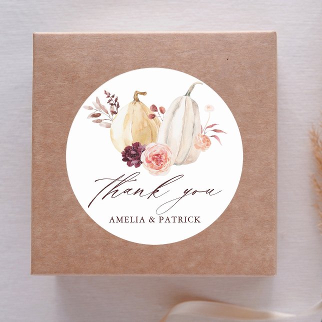 Sticker Rond Automne Russe Citrouille Automne Mariage Merci (Créateur téléchargé)