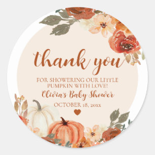 Sticker Rond Automne Un Peu Citrouille Automne Baby shower Flor