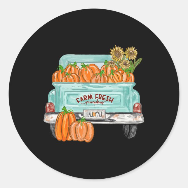Sticker Rond Automne Y'all Camion Citrouille Tournesol Automne  (Devant)