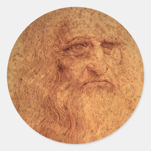 Sticker Rond Autoportrait de Léonard de Vinci, Art Renaissance (Devant)