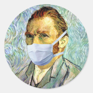 Sticker Rond Autoportrait de Vincent Van Gogh avec un masque de