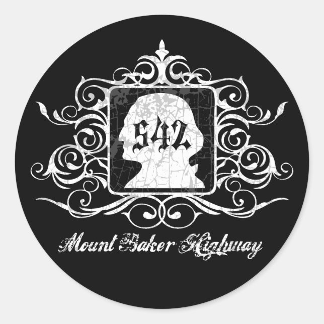 Sticker Rond Autoroute Mout Baker - grungy (Devant)