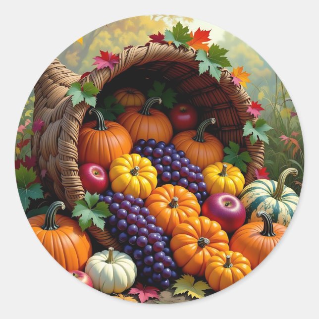 Sticker Rond Autumn Harvest and Blessings Cornucopia  (Devant)