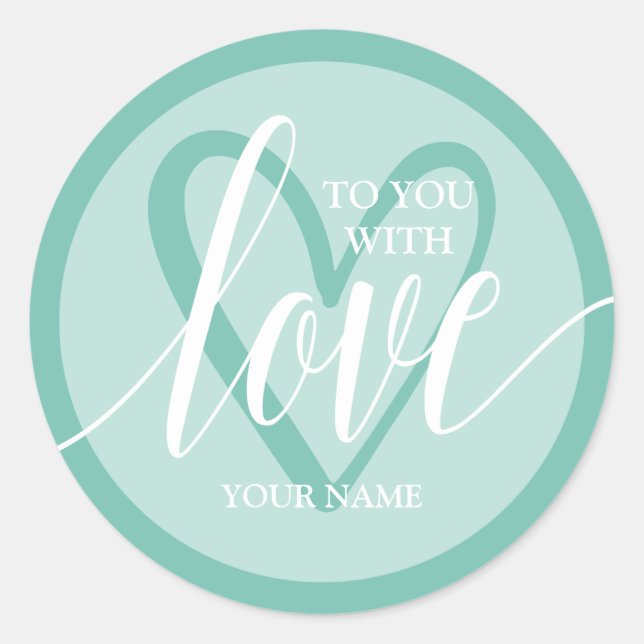 Sticker Rond Avec Amour Aqua (Devant)