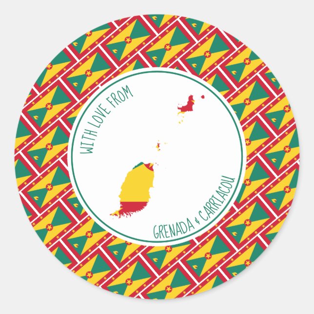 Sticker Rond Avec amour de GRENADA CARRIACOU Carte Drapeau (Devant)