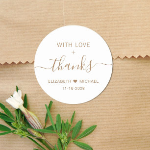Sticker Rond Avec amour écriture dorée Mariage Merci