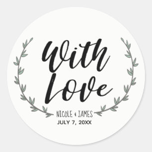Sticker Rond Avec Amour Rustique Verdure Floral Branches Mariag