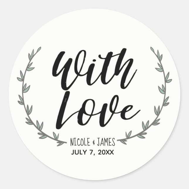 Sticker Rond Avec Amour Rustique Verdure Floral Branches Mariag (Devant)