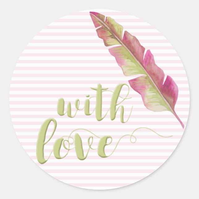 Sticker Rond Avec Amour, Sage Script Typographie Striped Sticke (Devant)