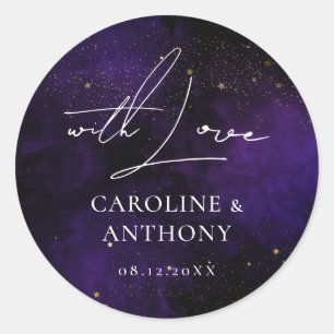 Sticker Rond Avec amour violet foncé magique or merci 