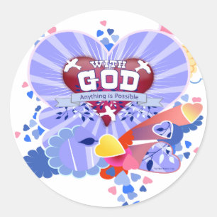 Sticker Rond Avec Dieu Coeurs