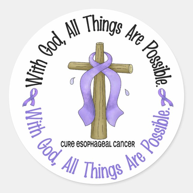 Sticker Rond AVEC DIEU CROISER Cancer de l'oesophage T-shirts e (Devant)