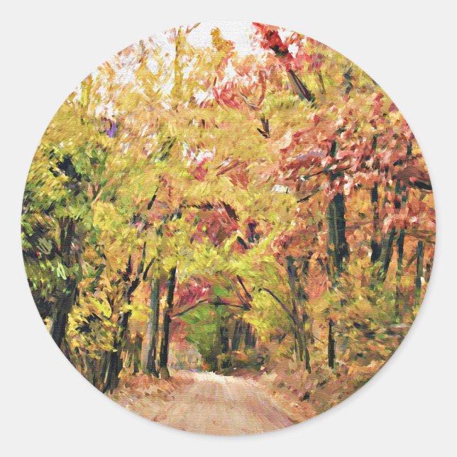 Sticker rond avec la scène de la route de campagne (Devant)