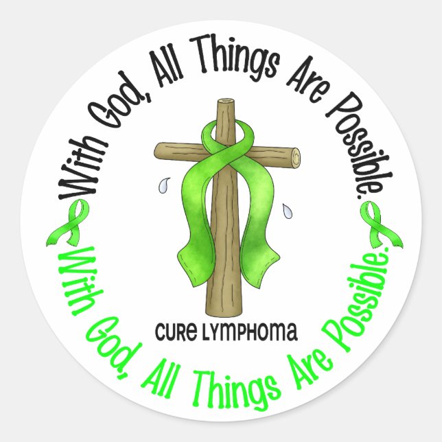Sticker Rond AVEC LES T-shirts Lymphome de DIEU CROISANT non-Ho (Devant)
