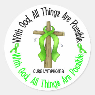 Sticker Rond AVEC LES T-shirts Lymphome de DIEU CROISANT non-Ho