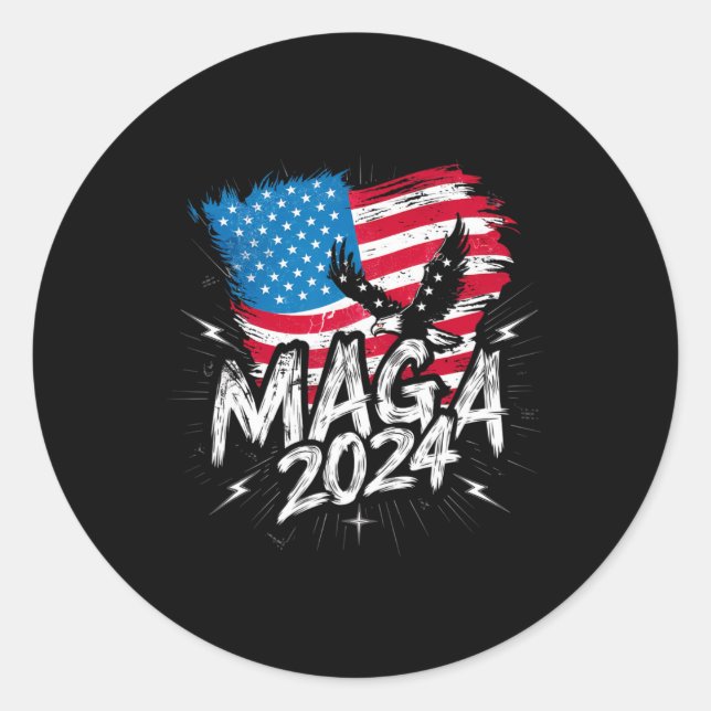 Sticker Rond Avec Trump Maga 2024, Le Pavillon Patriotique Vote (Devant)
