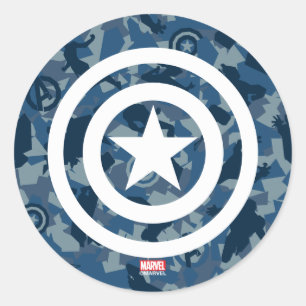 Sticker Rond Avengers   Captain America Motif camouflage bleu