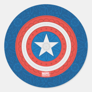 Sticker Rond Avengers   Logo Captain America Floral