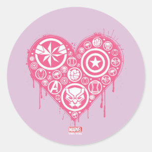 Sticker Rond Avengers Saint-Valentin   Icônes de cœur peintes