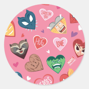 Sticker Rond Avengers Saint-Valentin   Motif de coeurs de héros