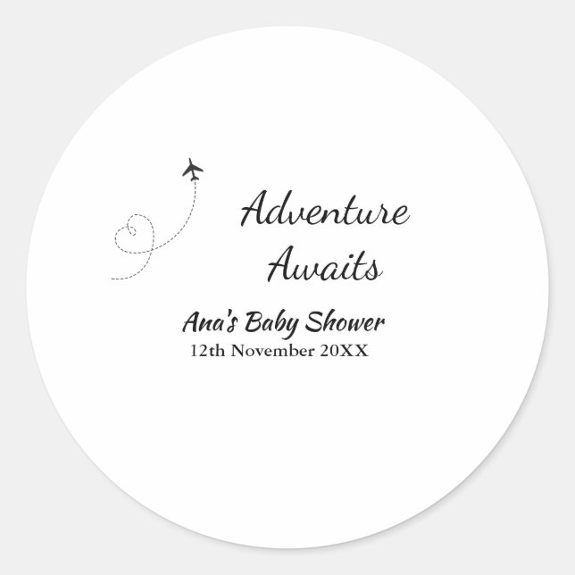 Sticker Rond Aventure attend baby shower ajouter nom date plan  (Devant)
