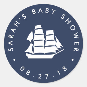 Sticker Rond Aventure Attend   Marine et Baby shower blanc