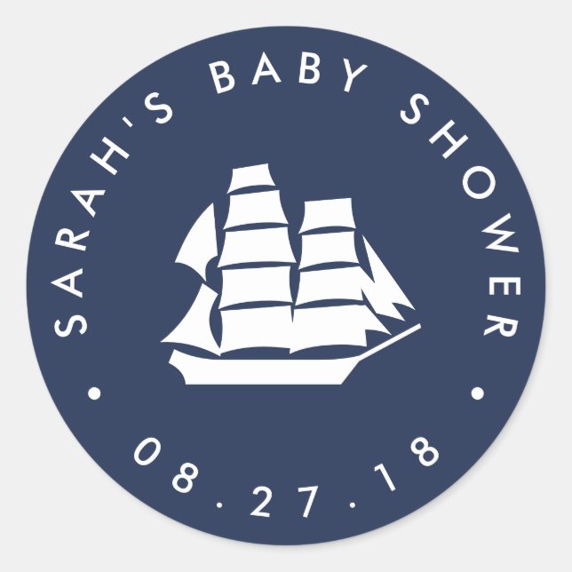 Sticker Rond Aventure Attend | Marine et Baby shower blanc (Devant)