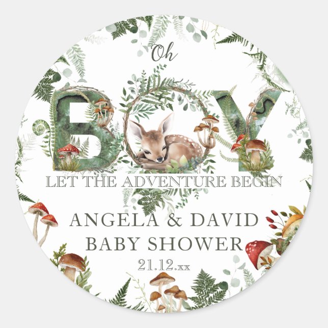 Sticker Rond Aventure Bois Champignon Fern Baby Boy Douche (Devant)